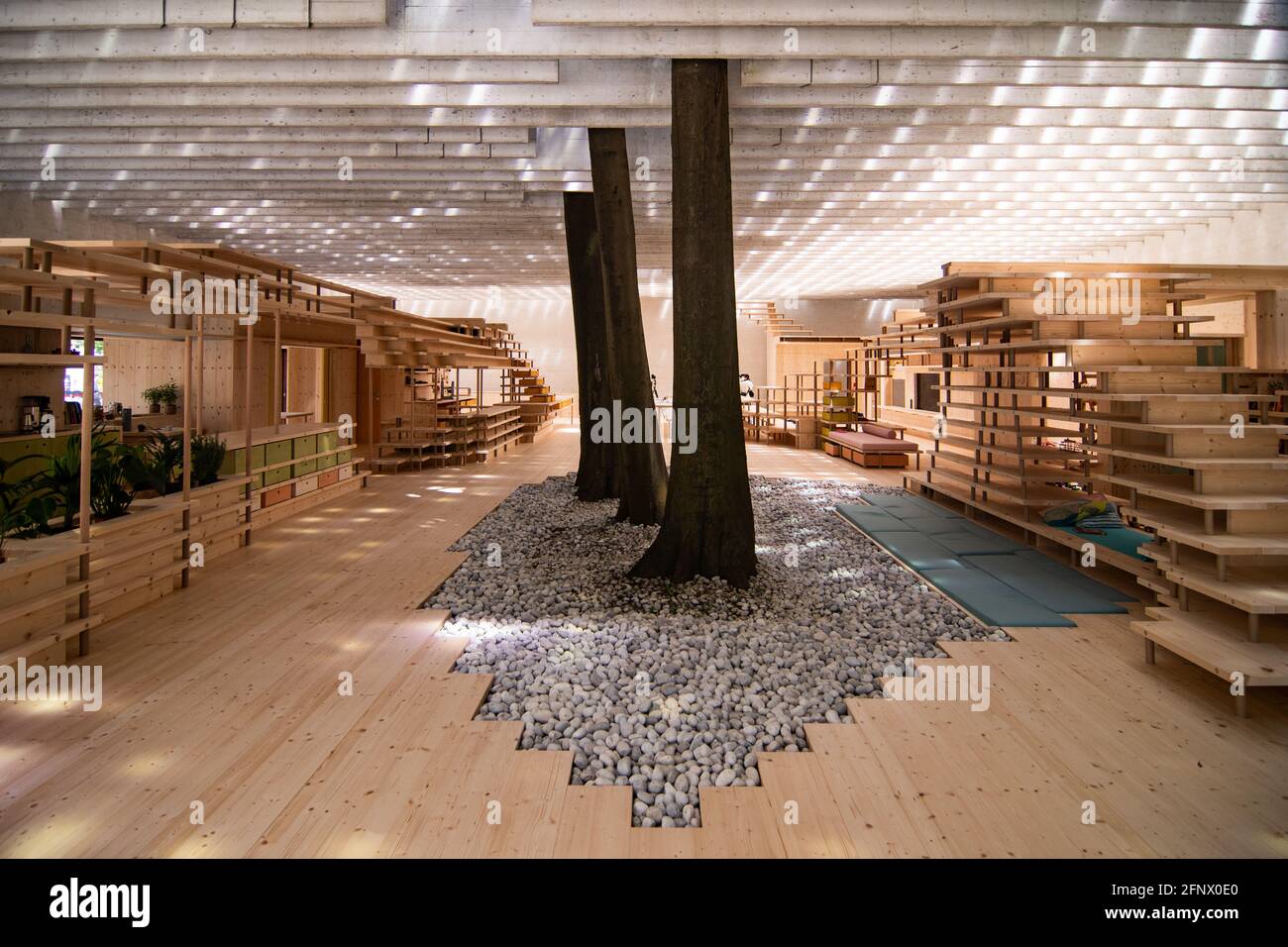 Venedig Italien Mai 2021 Besucher Geniessen Den Norwegischen Pavillon Auf Der Architekturbiennale Venedig 2021 Wie Werden Wir Zusammen Leben Wahrend Der Pressvorpremiere Am 19 Mai In Venedig Italien Die Architekturbiennale Von Venedig