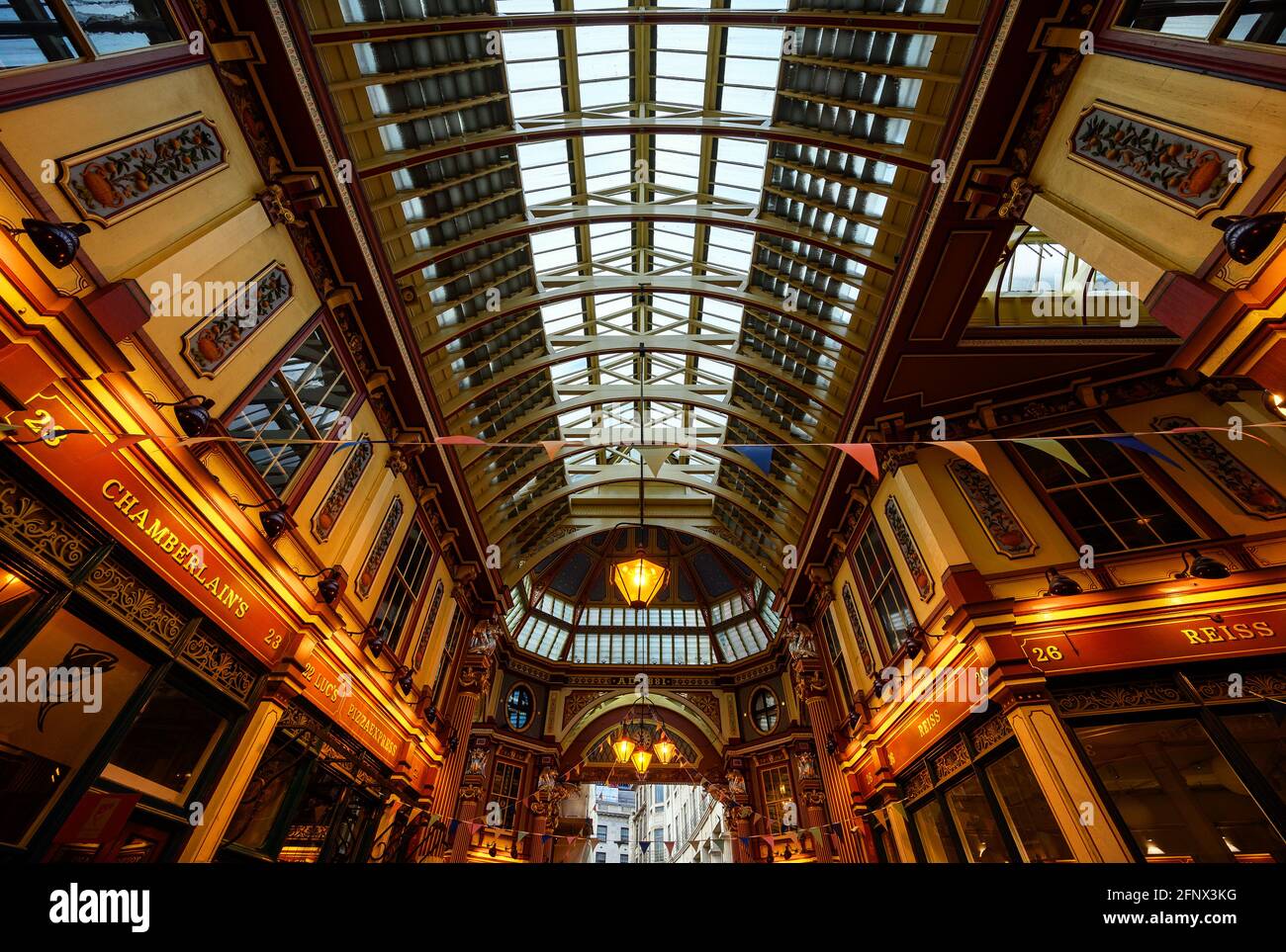 London, Großbritannien: Leadenhall Market ist eine Markthalle im historischen Zentrum der City of London. Stockfoto