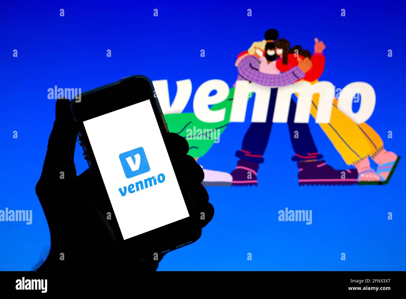 Spanien. Mai 2021. In dieser Abbildung wird eine Venmo App auf einem Smartphone mit dem Venmo Logo im Hintergrund angezeigt. (Foto von Thiago Prudencio/SOPA Images/Sipa USA) Quelle: SIPA USA/Alamy Live News Stockfoto