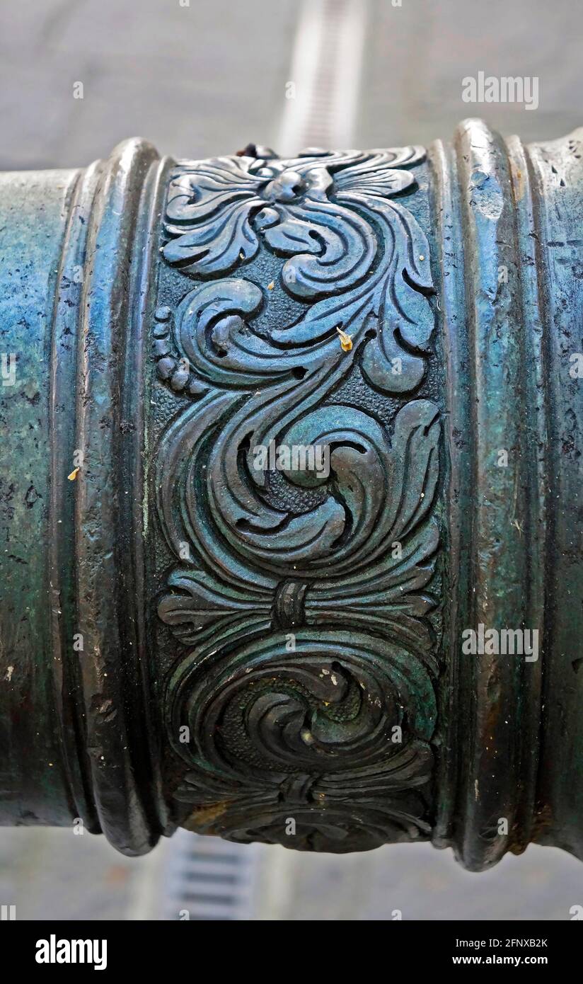 Bronze Kanonen Ornamente (Detail), Rio de Janeiro, Brasilien Stockfoto