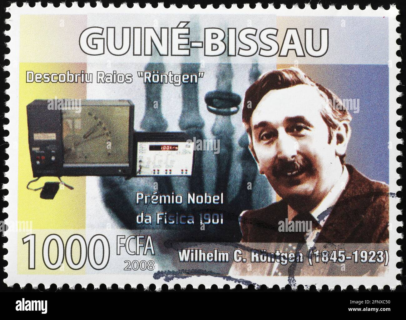 Nobelpreis Wilhelm C, Rontgen auf Briefmarke Stockfoto