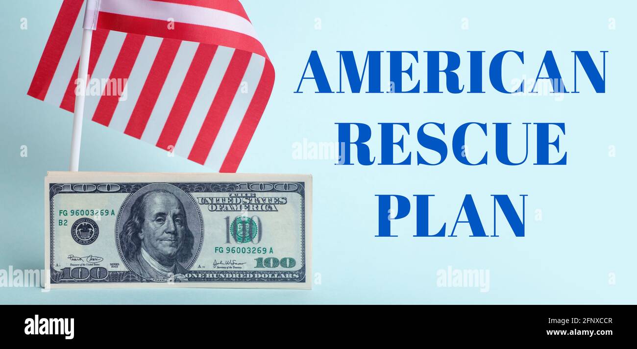 USA Dollar Hintergrund. Amerikanischer Rettungsplan, US-Hilfsprogramm, Stimulus-Check und Act of 2021-Konzept. Geld, Geschäft, Profit und Existenzgrundlage Idee. Hochwertige Fotos Stockfoto