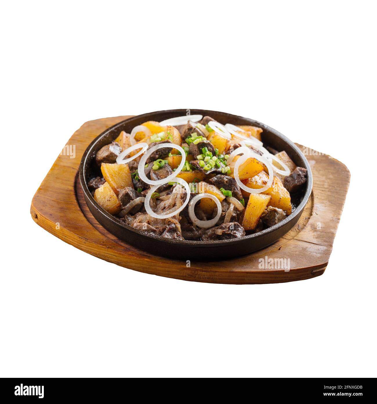 Isoliertes Gericht mit orientalischem Lammbraten mit Kartoffeln Stockfoto