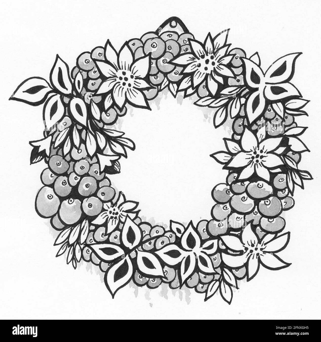 Eine Zeichnung eines abgeschlossenen Blumenkranzes Stockfoto