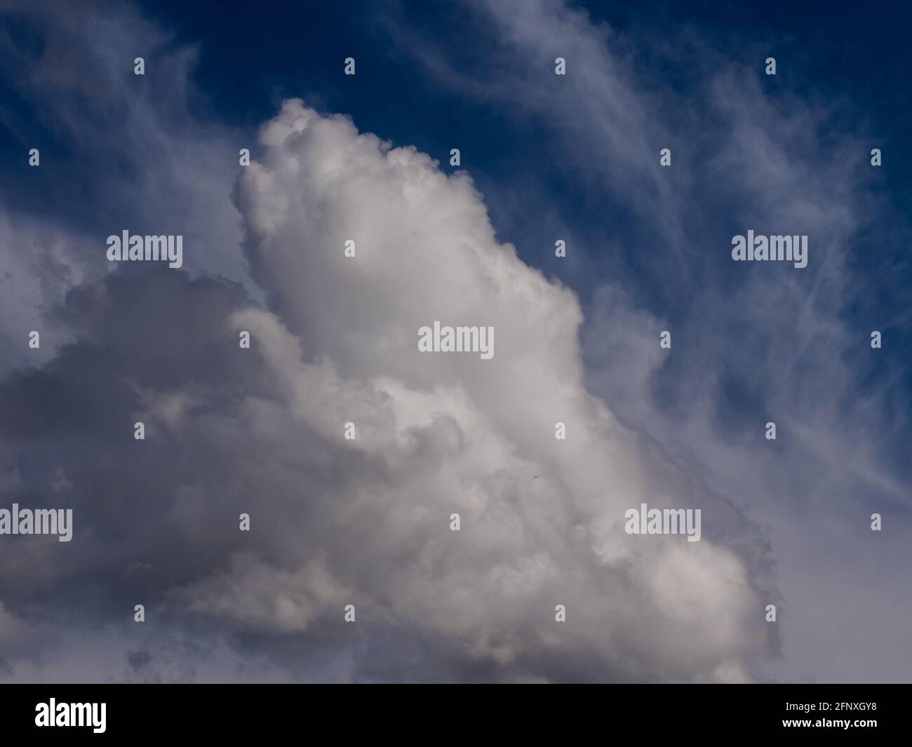 Weiße, flauschige Wolken, blauer Himmel, sonniger Tag Stockfoto