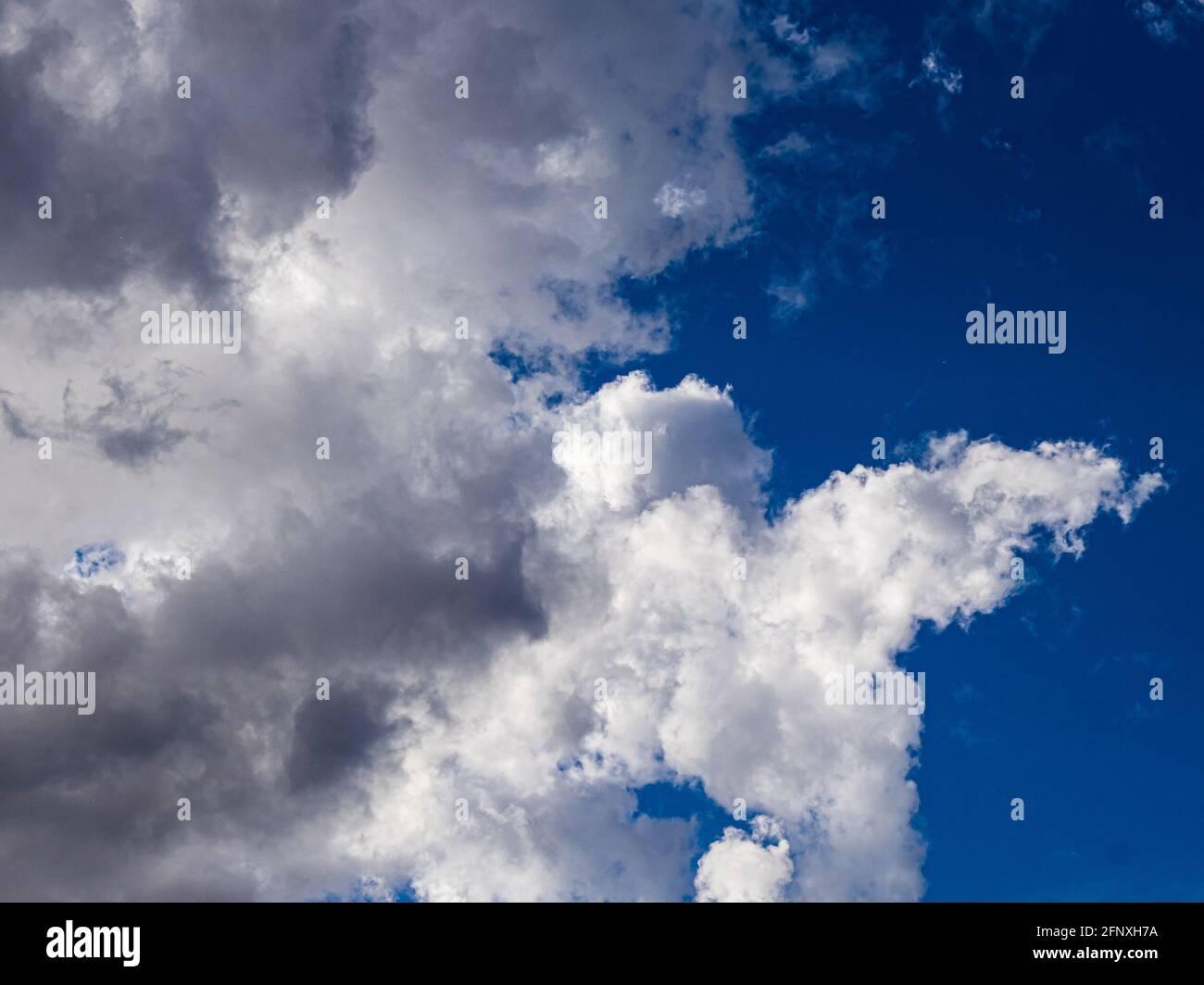 Weiße, flauschige Wolken, blauer Himmel, sonniger Tag Stockfoto