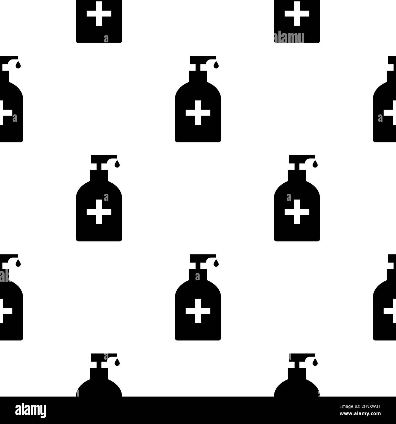 Alkohol Händedesinfektion nahtlose Hintergrund. Coronavirus Handgel desinfizieren Flasche Alkohol Desinfektionsmittel Stock Vektor