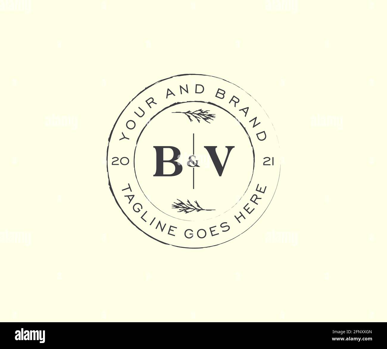 BV-Buchstaben Blumenrahmen. Botanical feminin editierbar vorgefertigte monoline einzigartige Dekoration für Grußkarte, Hochzeitseinladung. Stock Vektor