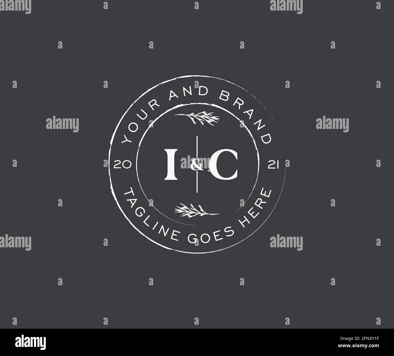 IC-Buchstaben Blumenrahmen. Botanical feminin editierbar vorgefertigte monoline einzigartige Dekoration für Grußkarte, Hochzeitseinladung. Stock Vektor