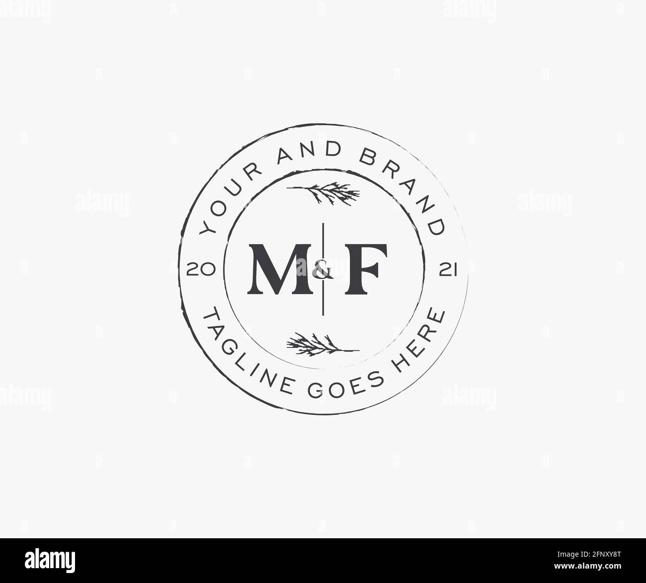 MF Buchstaben Blumenrahmen. Botanical feminin editierbar vorgefertigte monoline einzigartige Dekoration für Grußkarte, Hochzeitseinladung. Stock Vektor