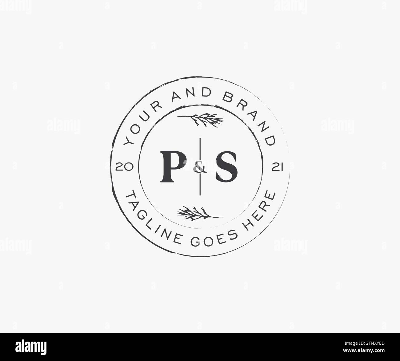 PS-Buchstaben Blumenrahmen. Botanical feminin editierbar vorgefertigte monoline einzigartige Dekoration für Grußkarte, Hochzeitseinladung. Stock Vektor