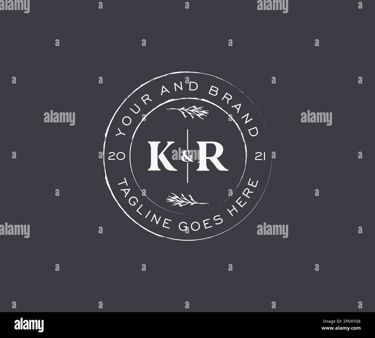 KR Buchstaben Blumenrahmen. Botanical feminin editierbar vorgefertigte monoline einzigartige Dekoration für Grußkarte, Hochzeitseinladung. Stock Vektor