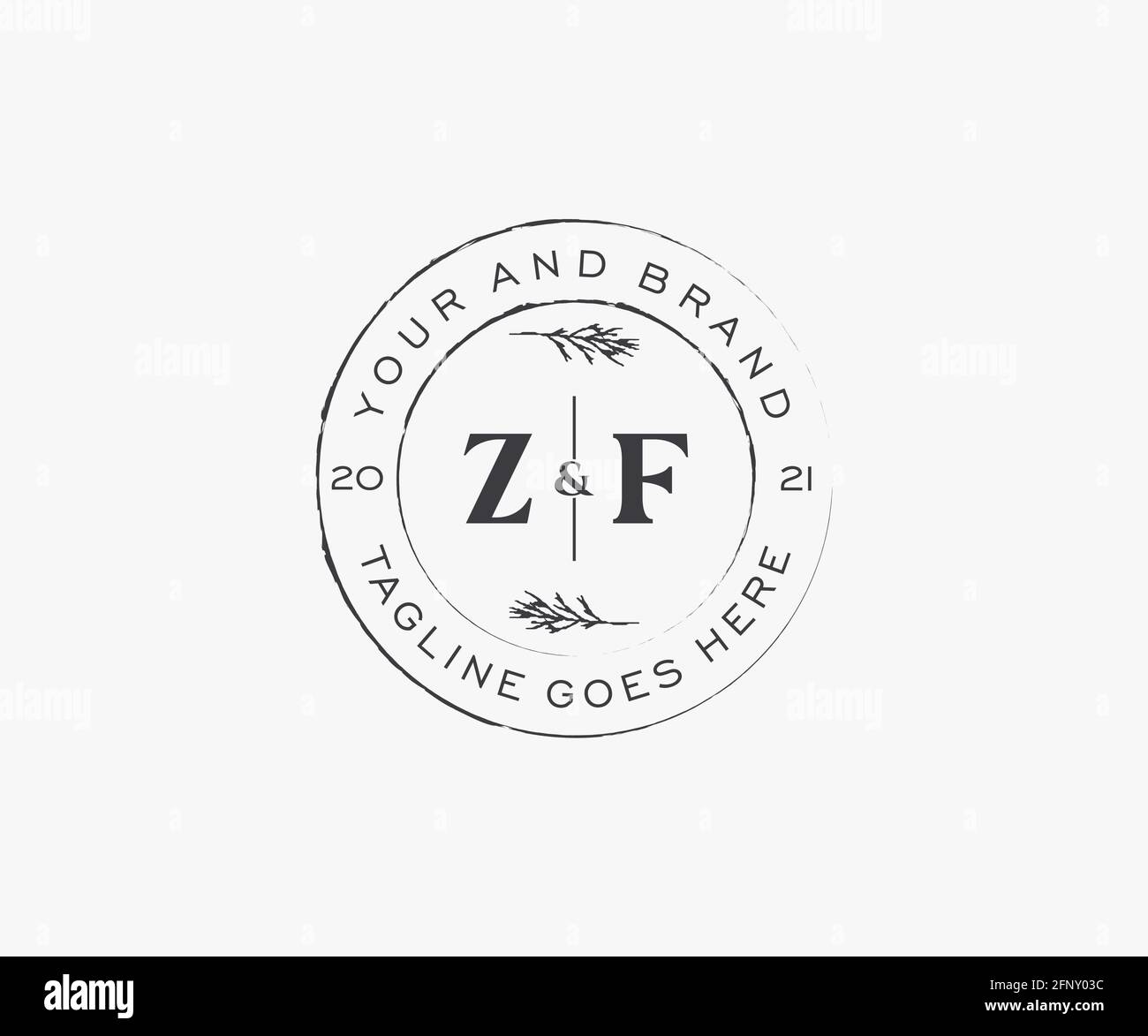ZF Buchstaben Blumenrahmen. Botanical feminin editierbar vorgefertigte monoline einzigartige Dekoration für Grußkarte, Hochzeitseinladung. Stock Vektor