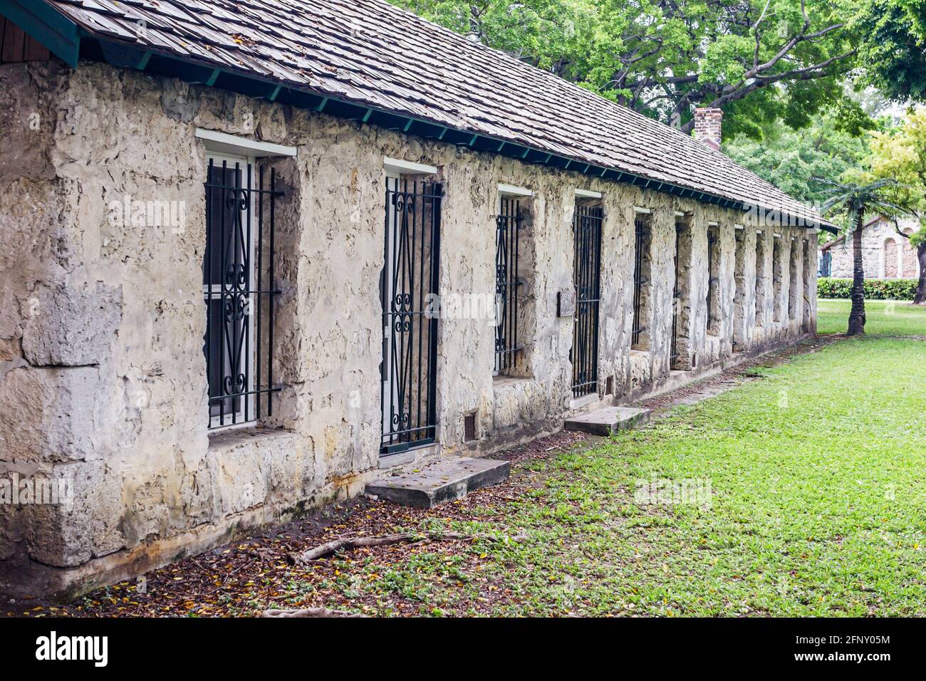 Miami Florida, Lummus Park, ehemalige Sklavenviertel bauen 1844 Oolith Kalkstein, Stockfoto