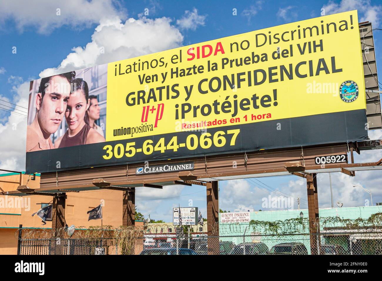 Miami Florida, Allapattah Werbeplakat Werbung Werbung Spanisch Sprache AIDS nicht diskriminieren, Stockfoto
