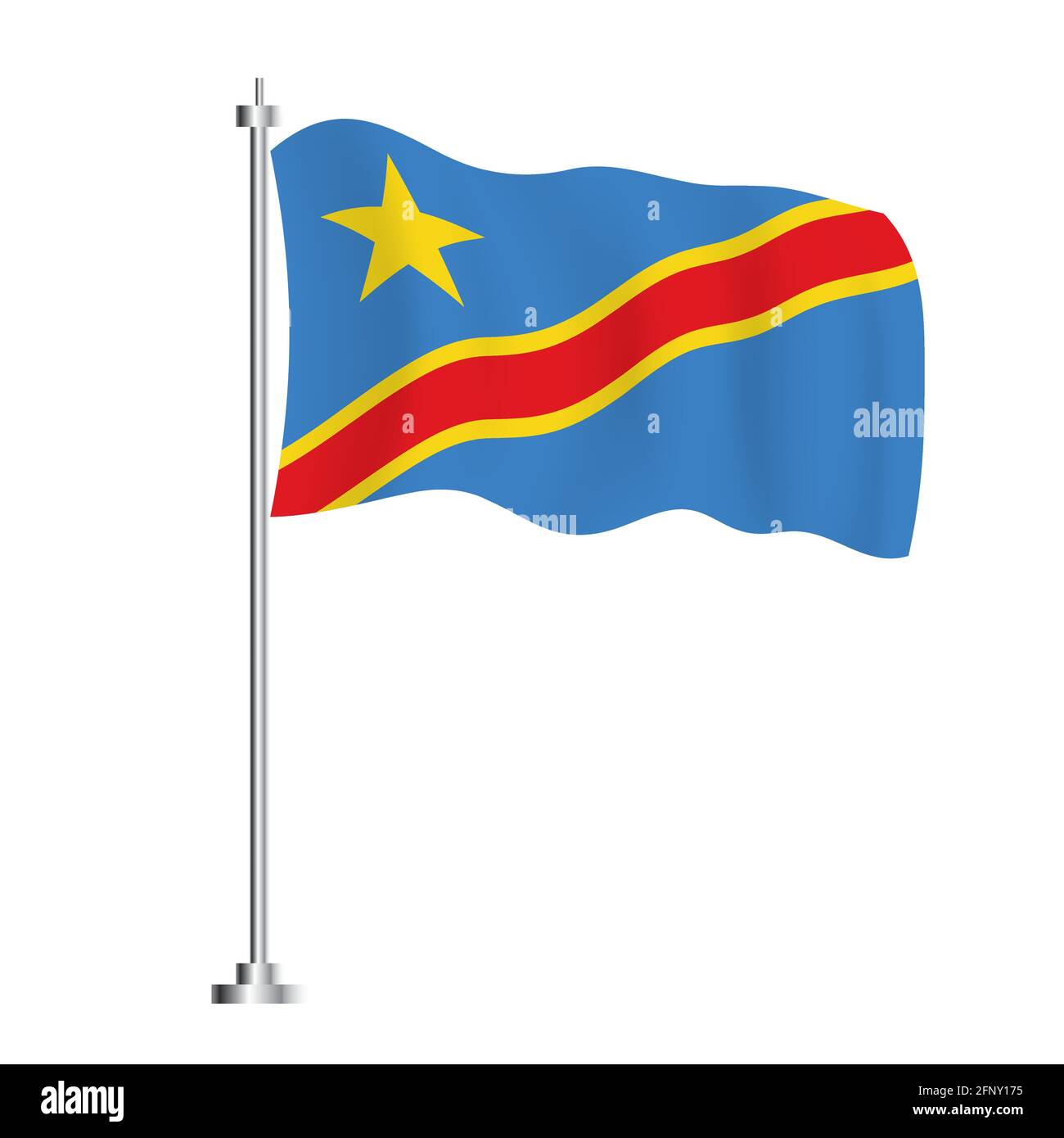 Demokratische Republik Kongo Flagge. Isolierte Wellenfahne des Kongo-Landes. Vektorgrafik. Unabhängigkeitstag. Stock Vektor