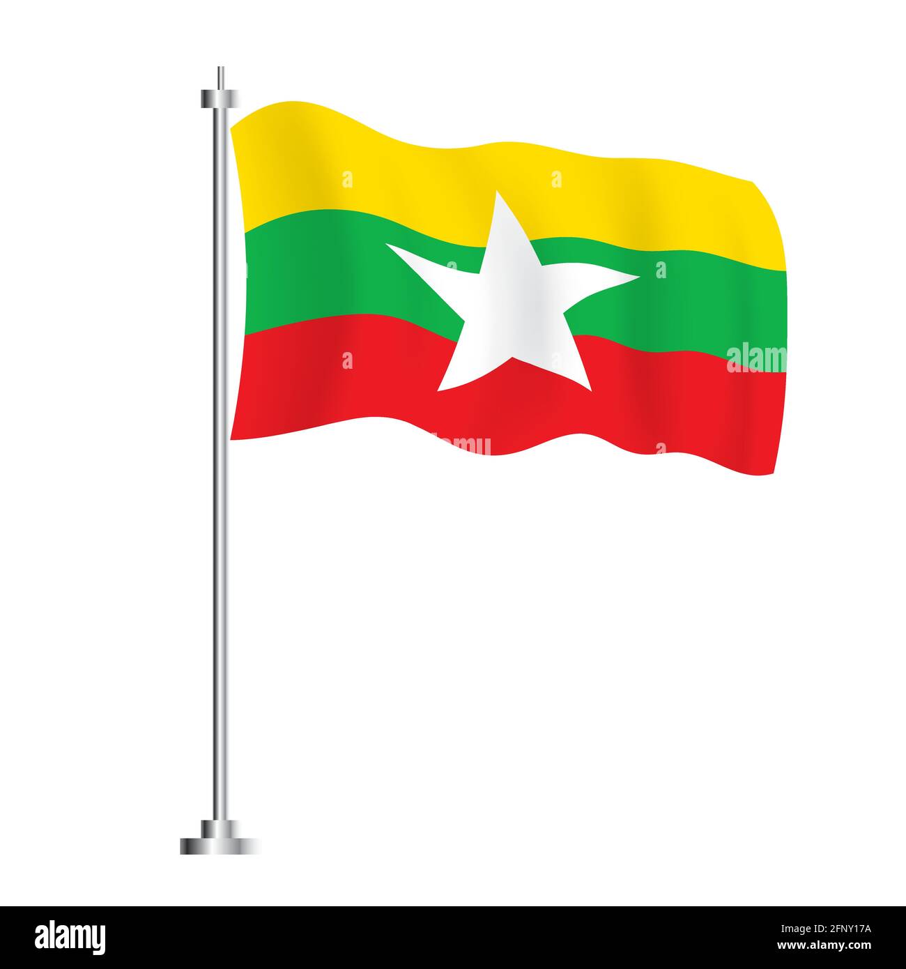 Birmanische Flagge. Isolierte Wellenflagge des Landes Burma. Vektorgrafik. Unabhängigkeitstag. Stock Vektor