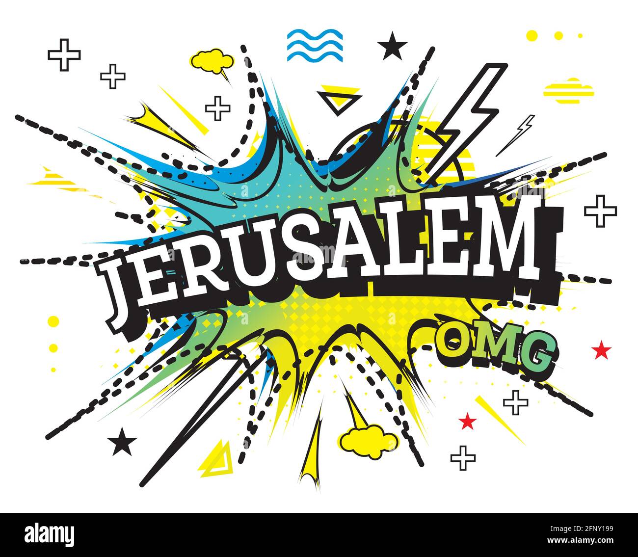 Jerusalem Comic Text im Pop Art Stil isoliert auf weißem Hintergrund. Vektorgrafik. Stock Vektor