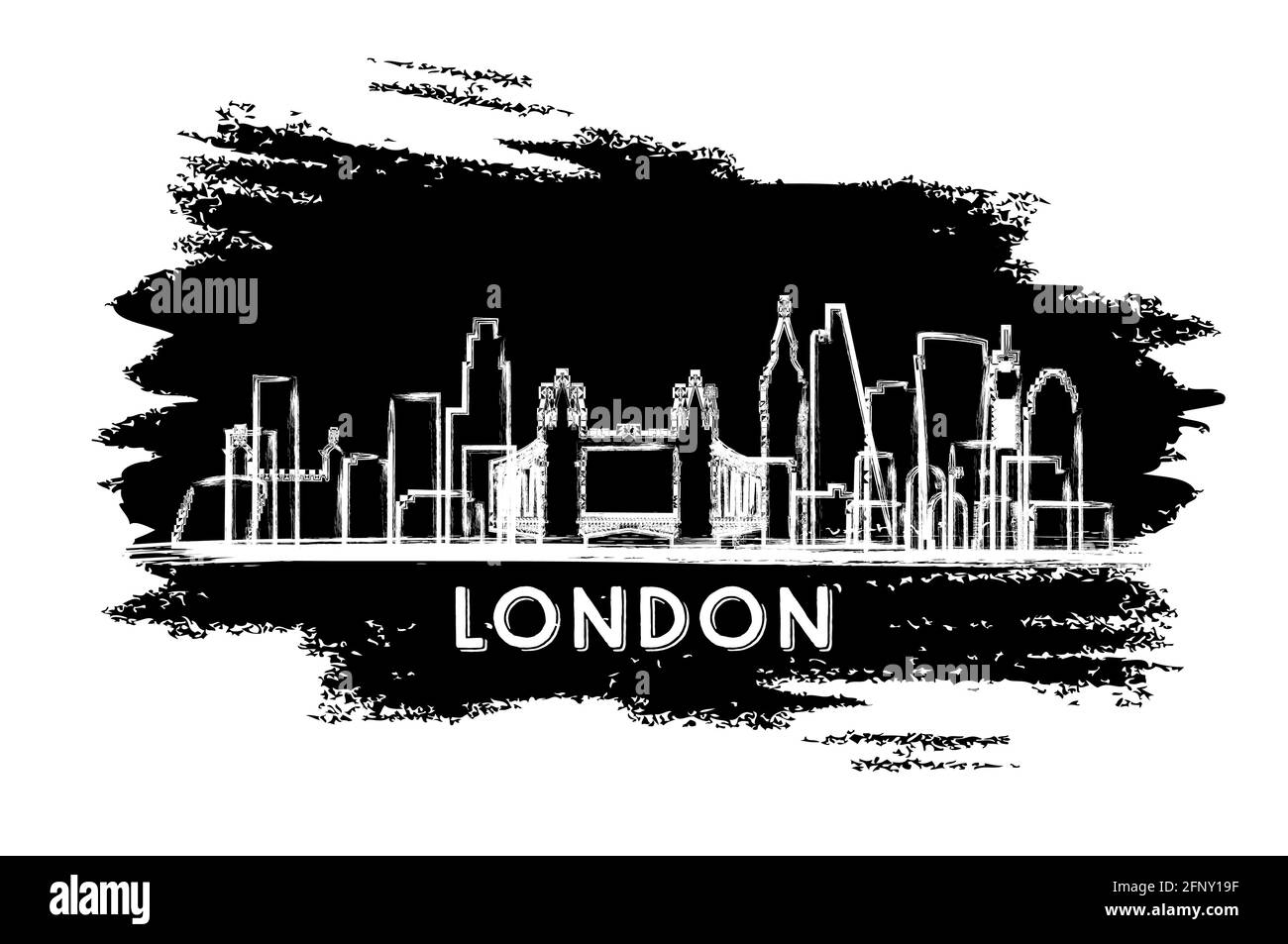 London City Skyline Silhouette. Handgezeichnete Skizze. Business Travel und Tourismus Konzept mit historischer Architektur. Vektorgrafik. London City Stock Vektor