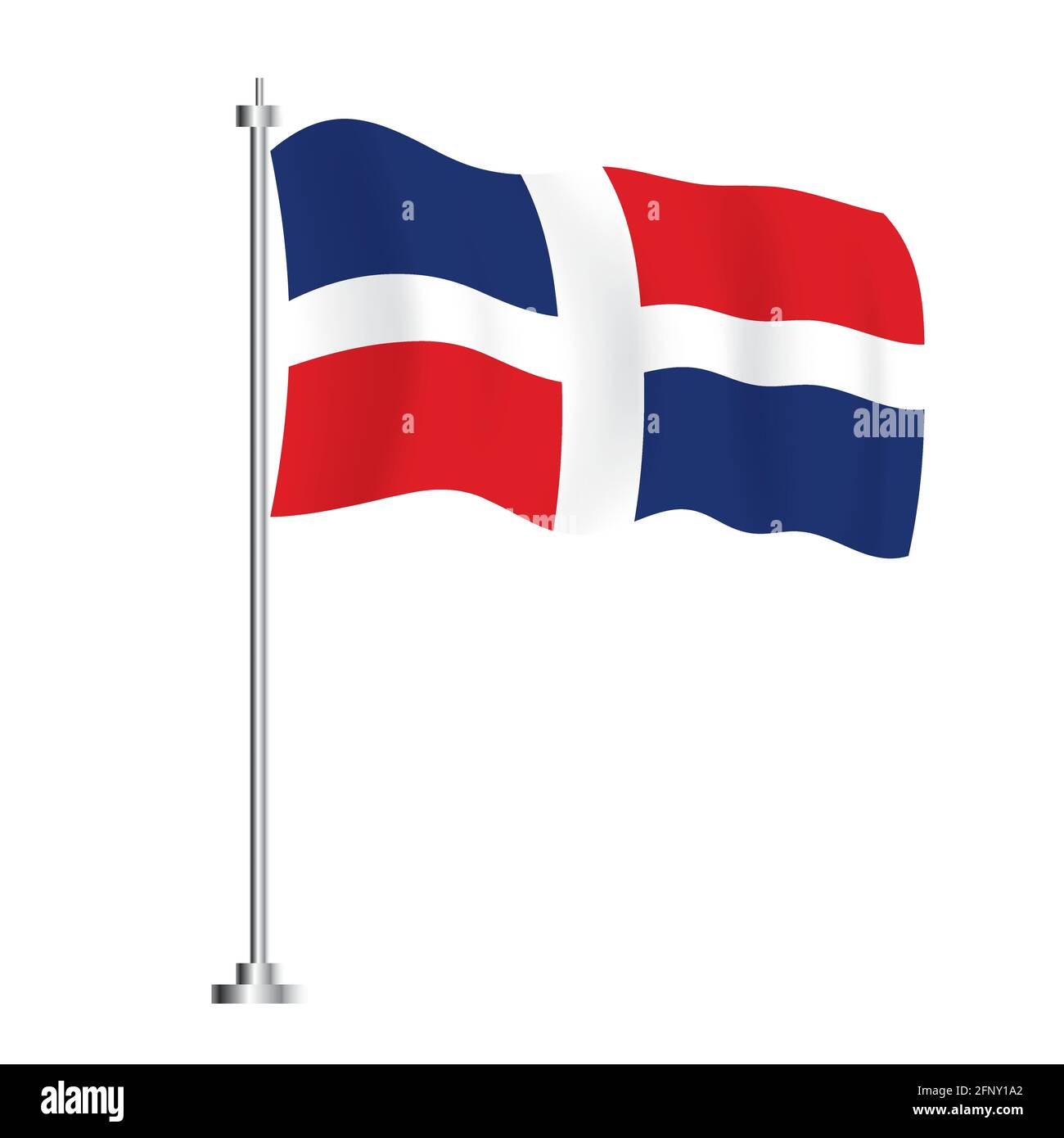 Dominikanische Republik Flagge. Isolierte Wellenfahne des Landes der Dominikanischen Republik. Vektorgrafik. Unabhängigkeitstag. Stock Vektor