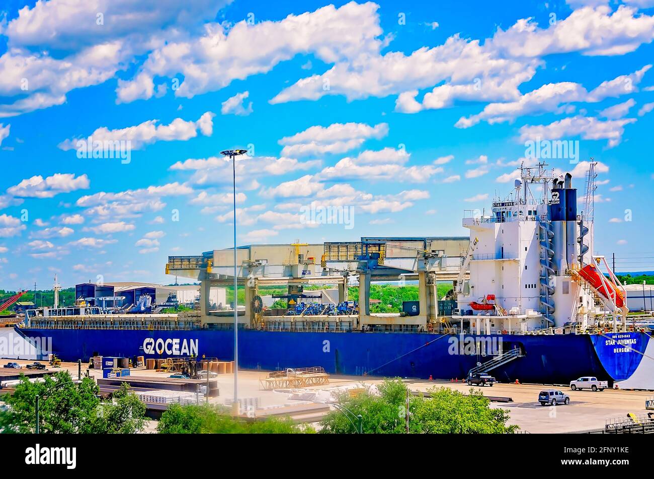 Star Juventas, ein norwegisches Frachtschiff, wird am Hafen von Mobile, 14. Mai 2021, in Mobile, Alabama, angedockt. Stockfoto