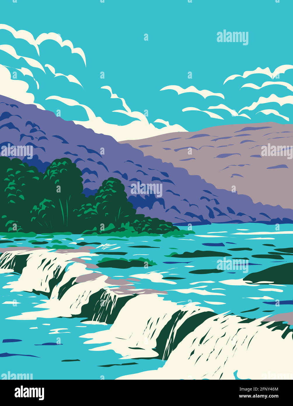 WPA Poster Art of Sandstone, New Richmond oder New River Falls in Summers County, West Virginia, gelegen im New River Gorge National Park und Pre Stock Vektor