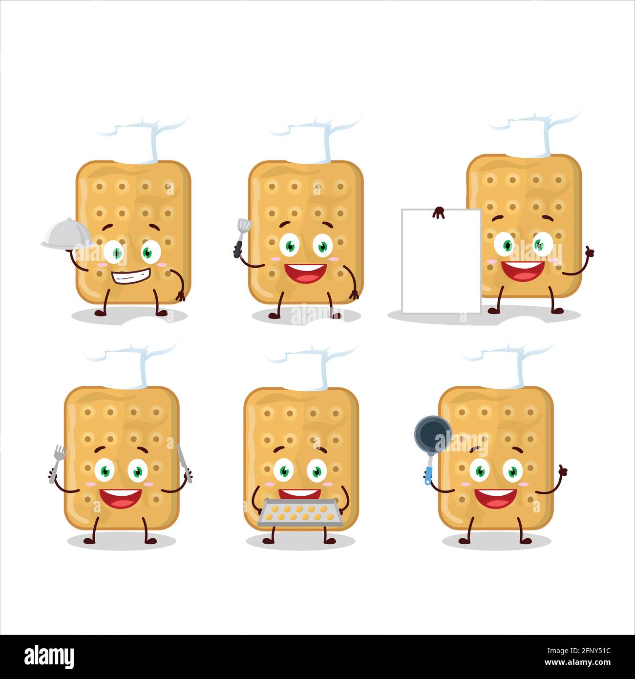 Cartoon-Charakter von Keks mit verschiedenen Chef Emoticons. Vektorgrafik Stock Vektor