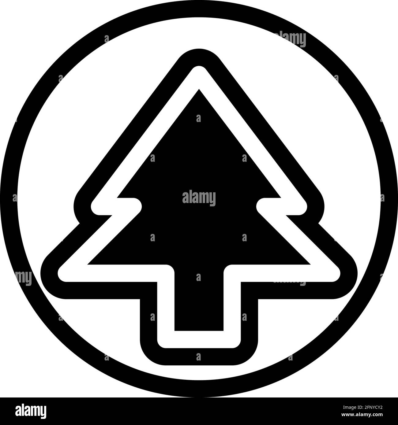 Scharfes Baum-Symbol in flachem Design mit schwarzer Farbe und Umriss auf einem Linienkreis Hintergrund. Stock Vektor