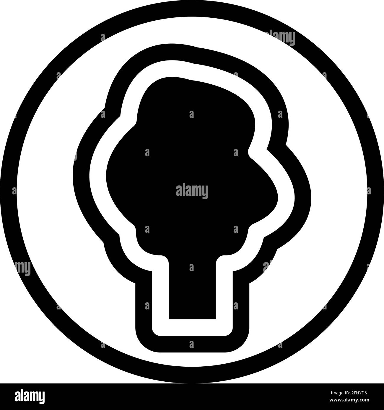 Weiches Baum-Symbol in flachem Design mit schwarzer Farbe und Umriss auf einem Linienkreis Hintergrund. Stock Vektor