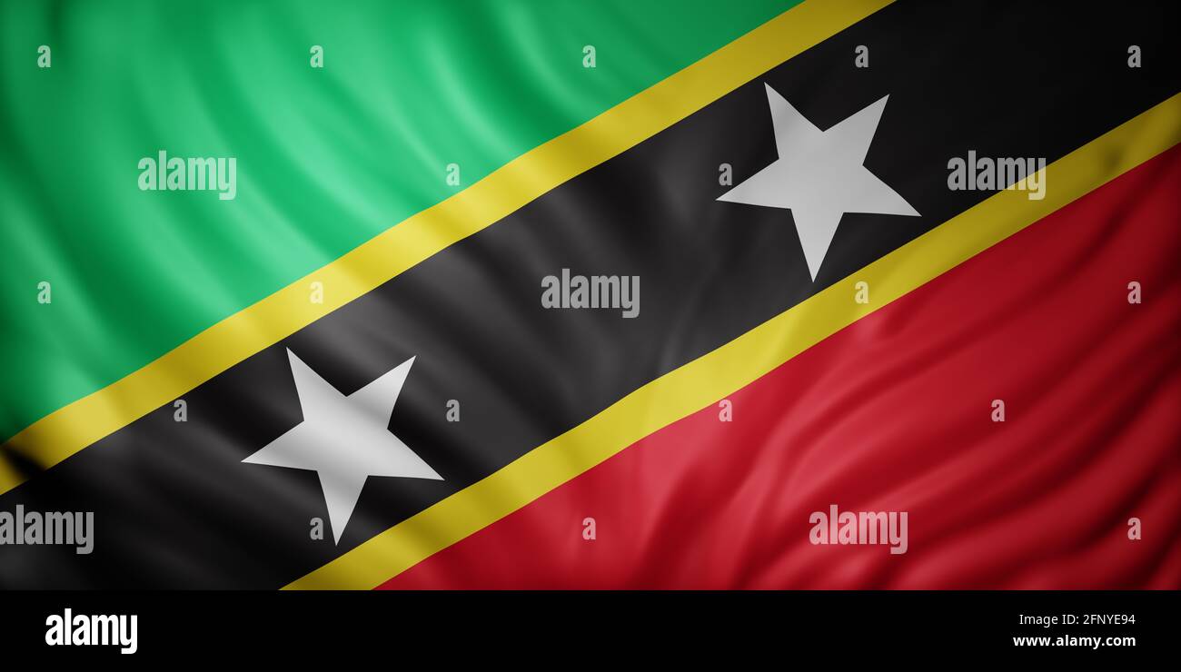 3d-Darstellung einer nationalen Flagge von Saint Christopher und Nevis Isoliert Stockfoto
