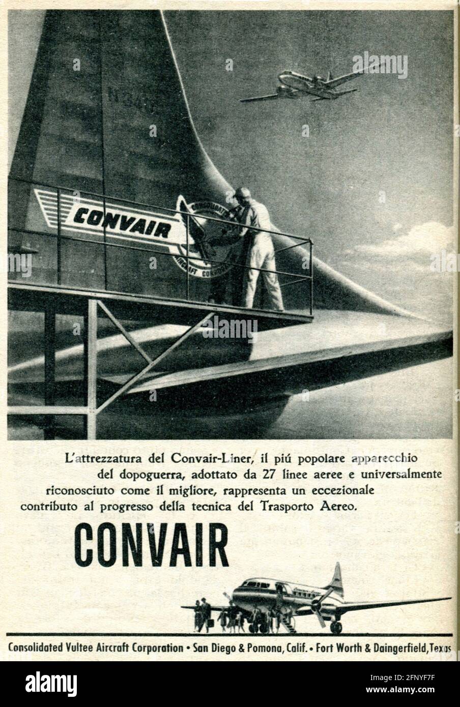 Convair Liner. Vintage alte Printwerbung von Reader's Digest, italienische Ausgabe 1952 Stockfoto