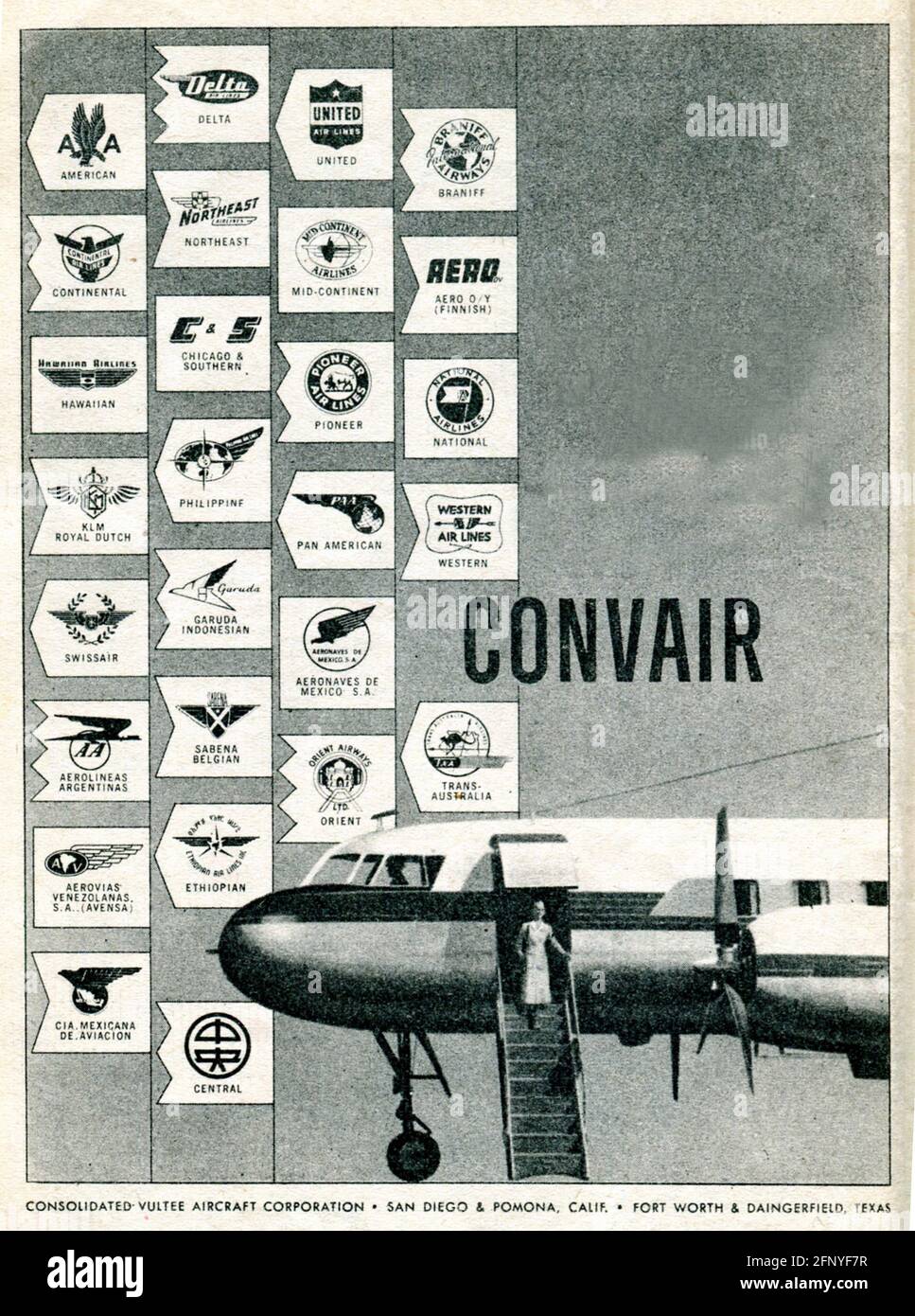 Convair LinerVintage alte Printwerbung vom Reader's Digest Magazin, italienische Ausgabe 1952 Stockfoto