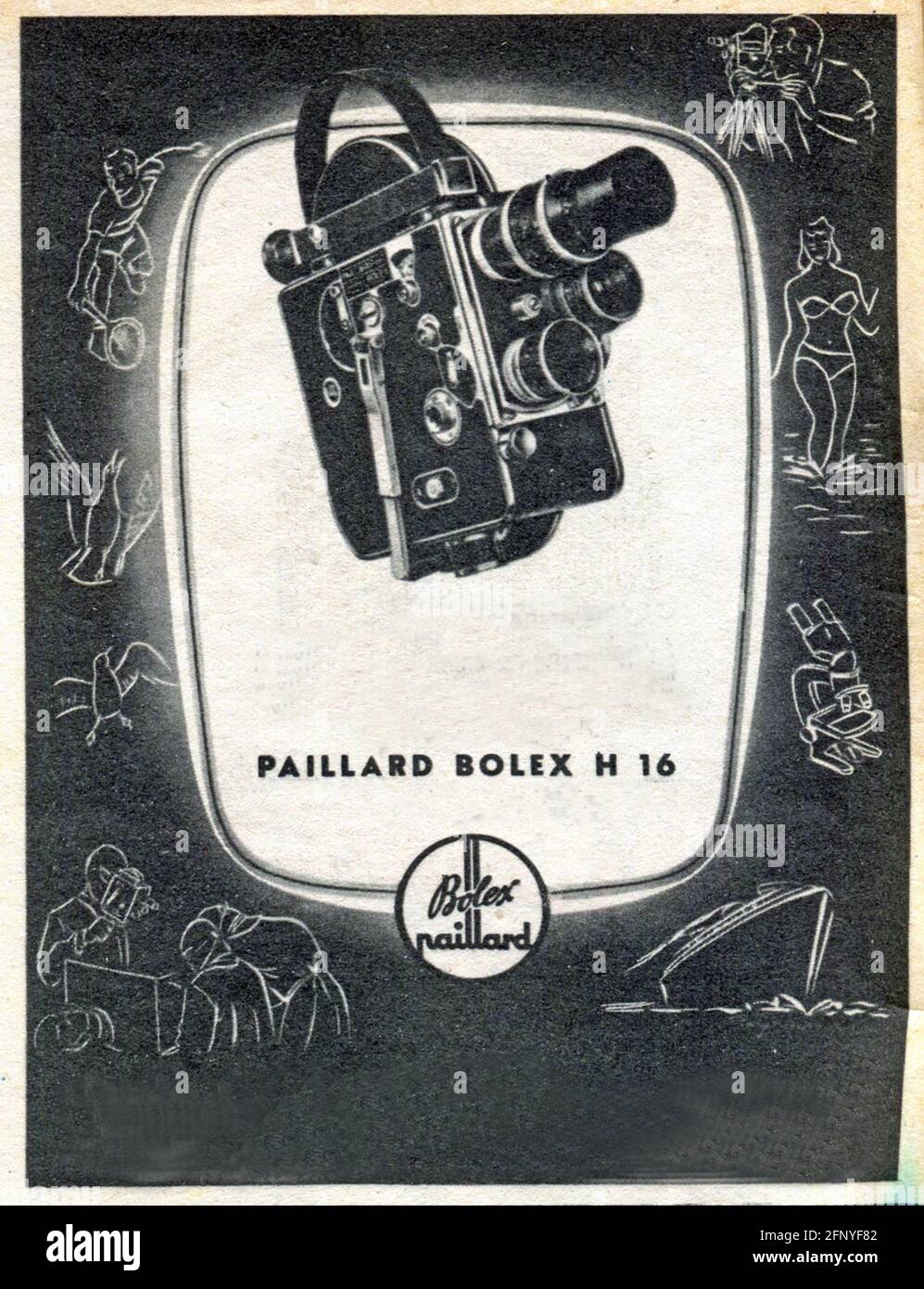 Paillard Bolex H16 Cinecamera. Vintage alte Printwerbung von Reader's Digest, italienische Ausgabe 1952 Stockfoto