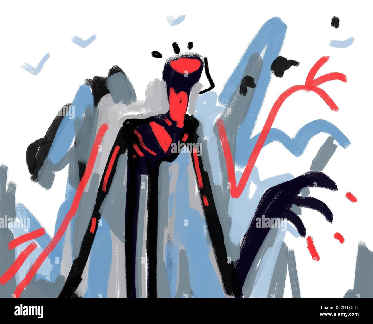 Lustige Monster moderne Malerei mit Basquiat und post Expressionismus Art Vibe. Semi Abstract menschliche Figur und Monster. Gruselige und lustige Kunst Stockfoto
