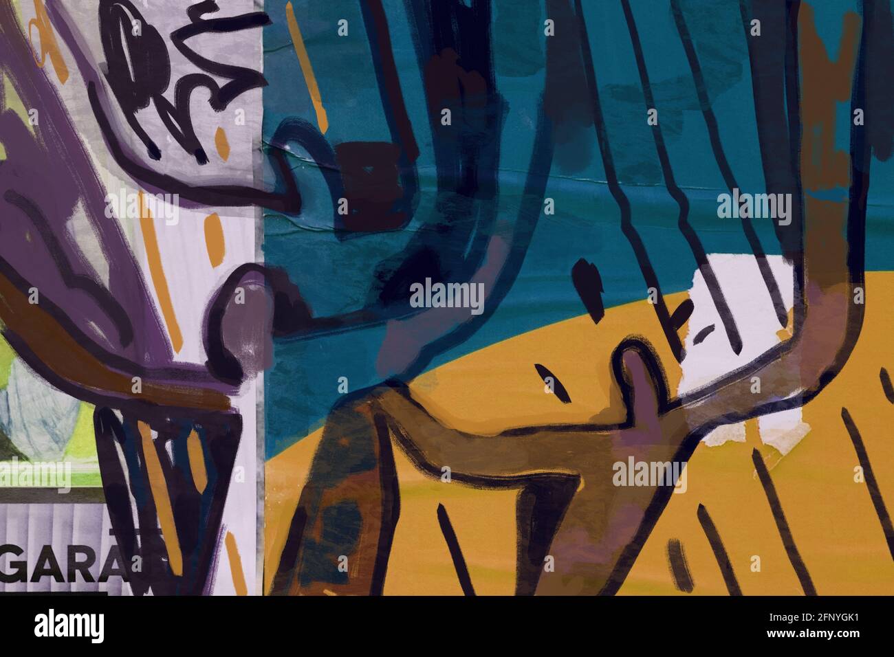 Human Dancing Figur Street Art Graffiti Illustration mit Mix fotografische Collage. Basquiat und Post Expressionismus Art Vibe. Lustige Kunst. Für Druck ein Stockfoto