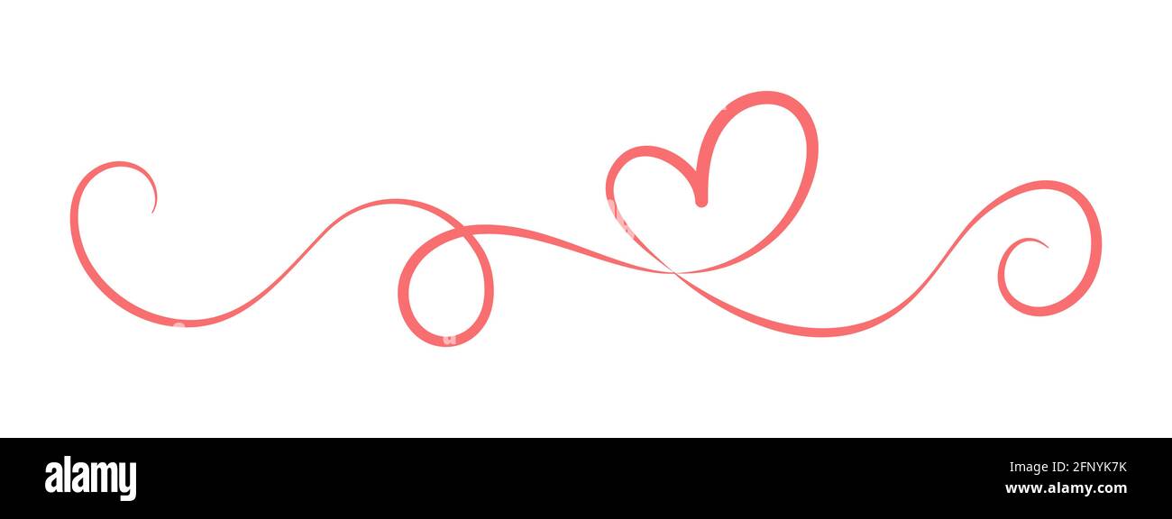 монолин Красный Винтажный Вектор День Святого Валентина Рисованные Каллиграфические два Сердца. Иллюстрация каллиграфических надписей. Kalligraphische vi Stock Vektor
