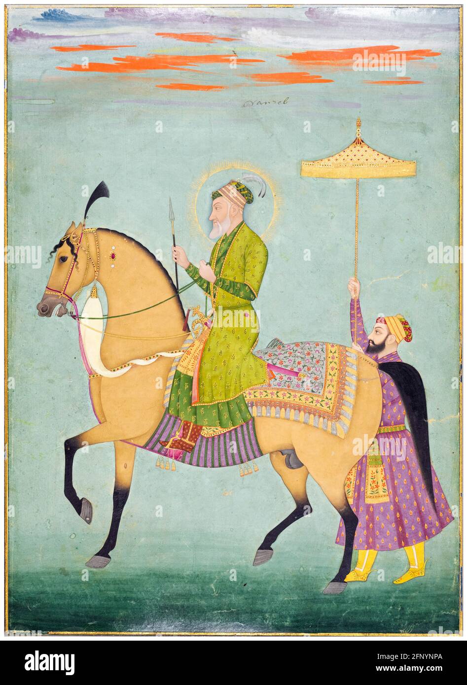 Kaiser Aurangzeb (Alamgir I) (1618-1707), 6. Moghul-Kaiser (1658-1707), zu Pferd, Reiterporträt von der Mughal School, 1690-1710 Stockfoto