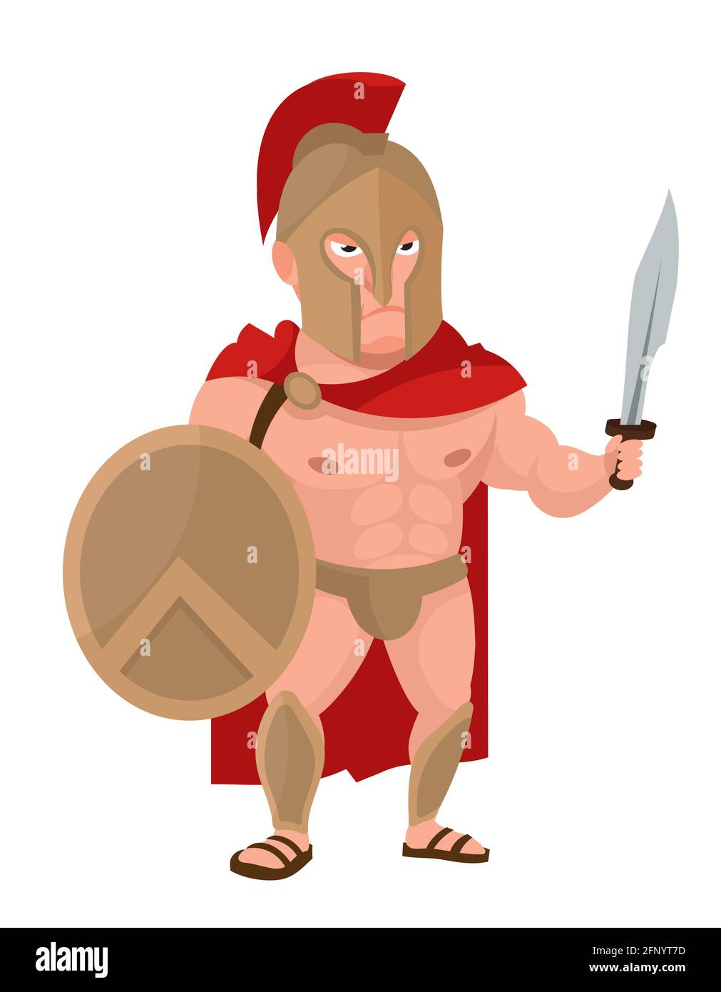 Spartanischer Krieger mit Schild und Schwert. Männliche Figur im Cartoon-Stil. Stock Vektor