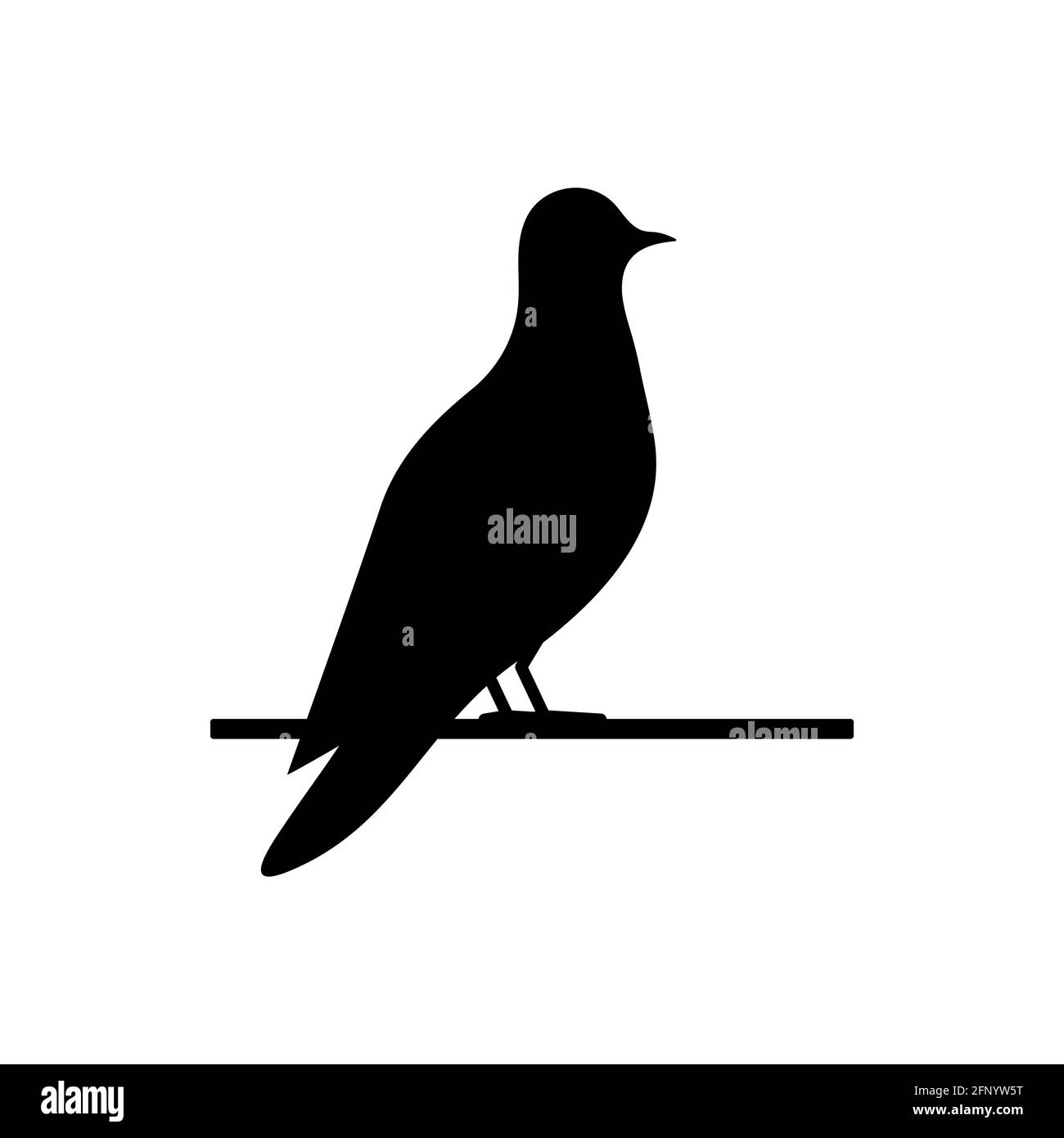 Vogelsymbol. Schwarze Vögel Silhouette auf Ast. Vektor auf Weiß isoliert Stock Vektor
