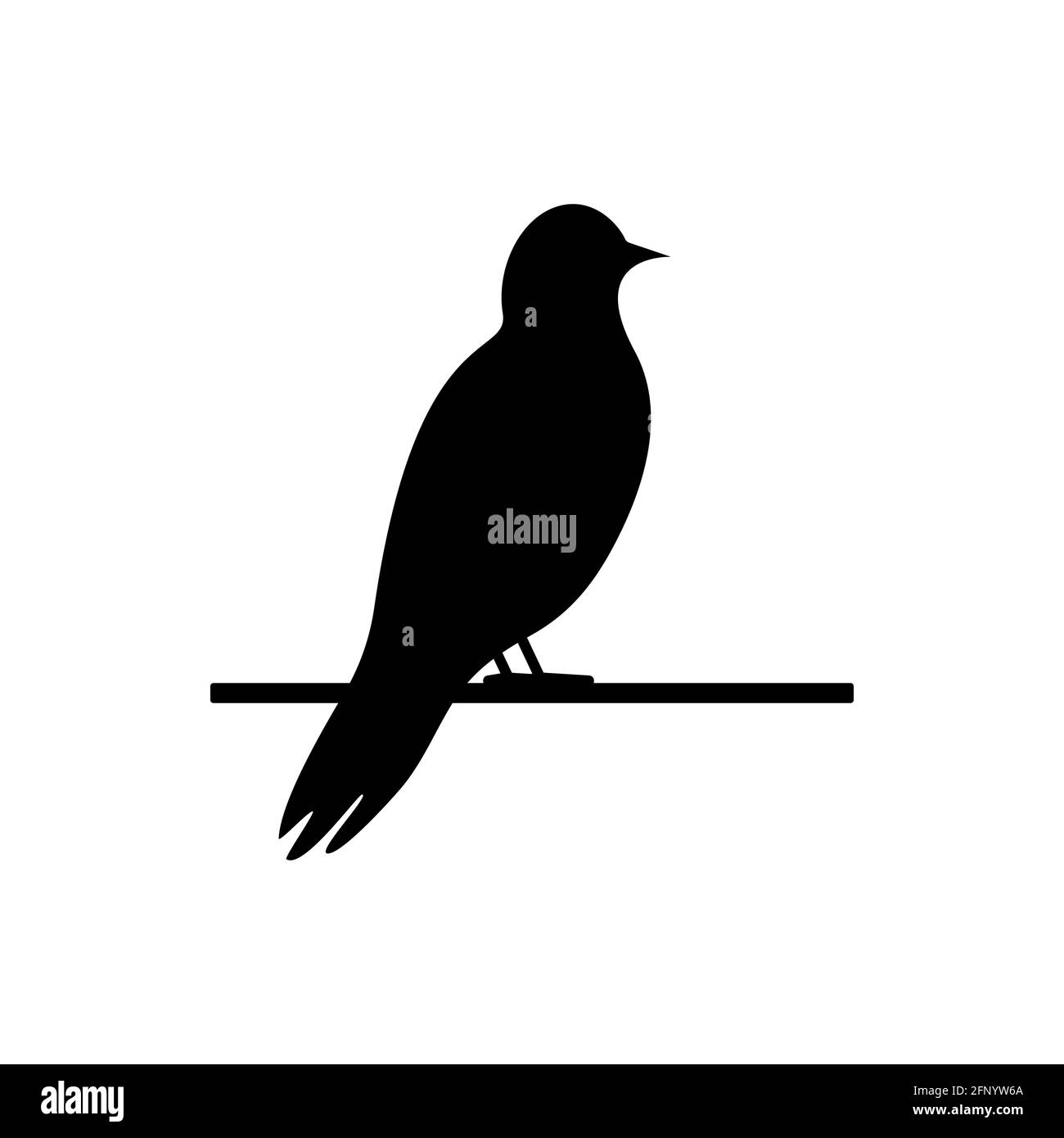 Vogelsymbol. Schwarze Vögel Silhouette auf Ast. Vektor auf Weiß isoliert Stock Vektor