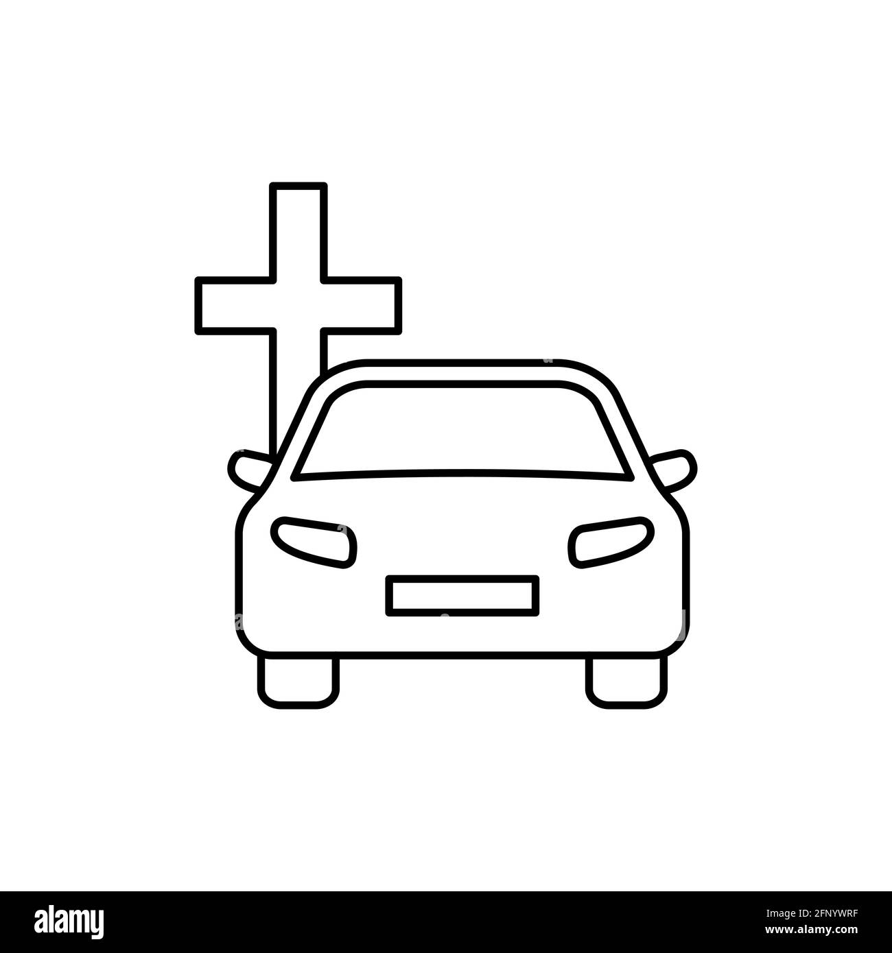 Symbol für die Linie des Sarg-Wagens. Beerdigung skizzieren Transport-Service. Auto mit christlichem Kreuz. Stock Vektor