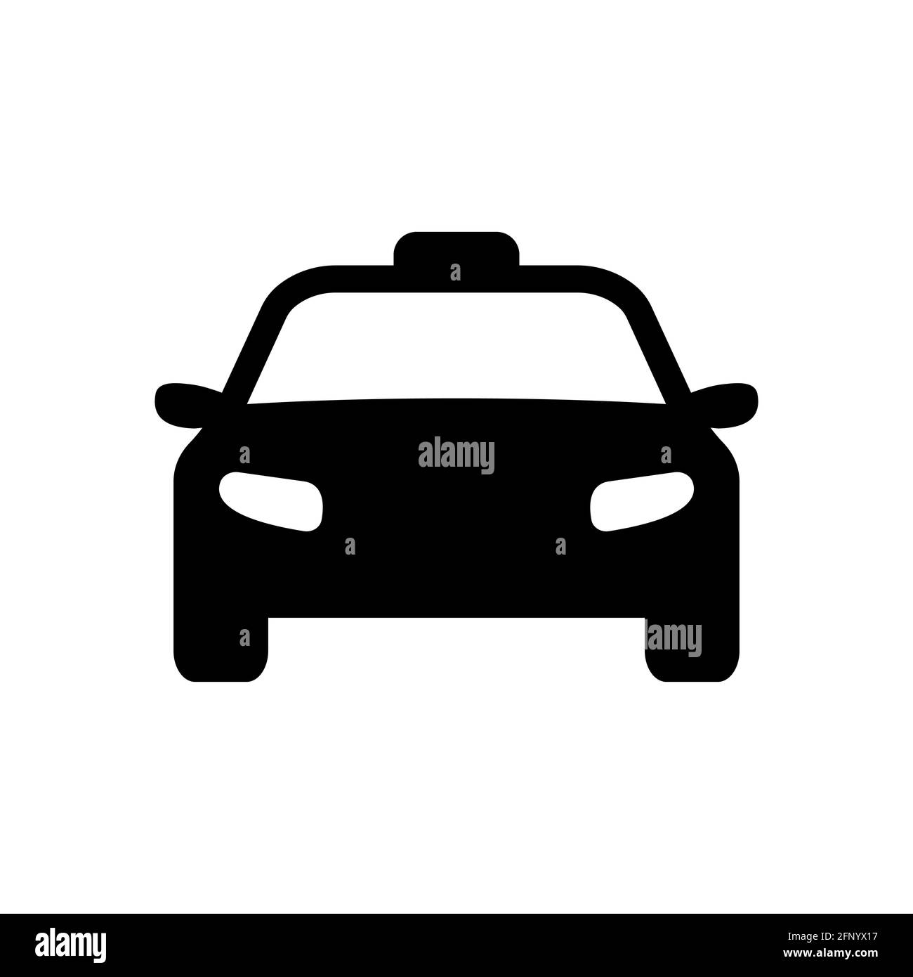 Symbol für Taxiwagen. Schwarze Silhouette Transportsymbol. Transport-Service. Vorderansicht. Vektor auf Weiß isoliert. Stock Vektor