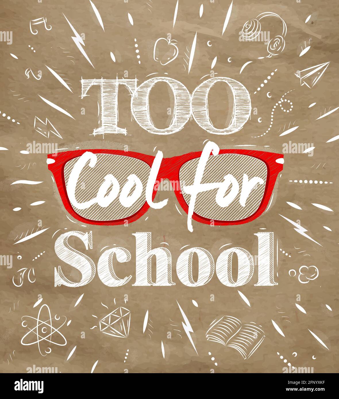 Schule Poster Schriftzug zu cool für Schule stilisierte Zeichnung mit kraftpapier Stock Vektor