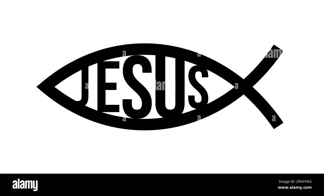 Christliches Fischsymbol. Jesus Fisch Symbol religiöses Zeichen. Abbildung mit dem Logo „Gott Christus“ Stock Vektor