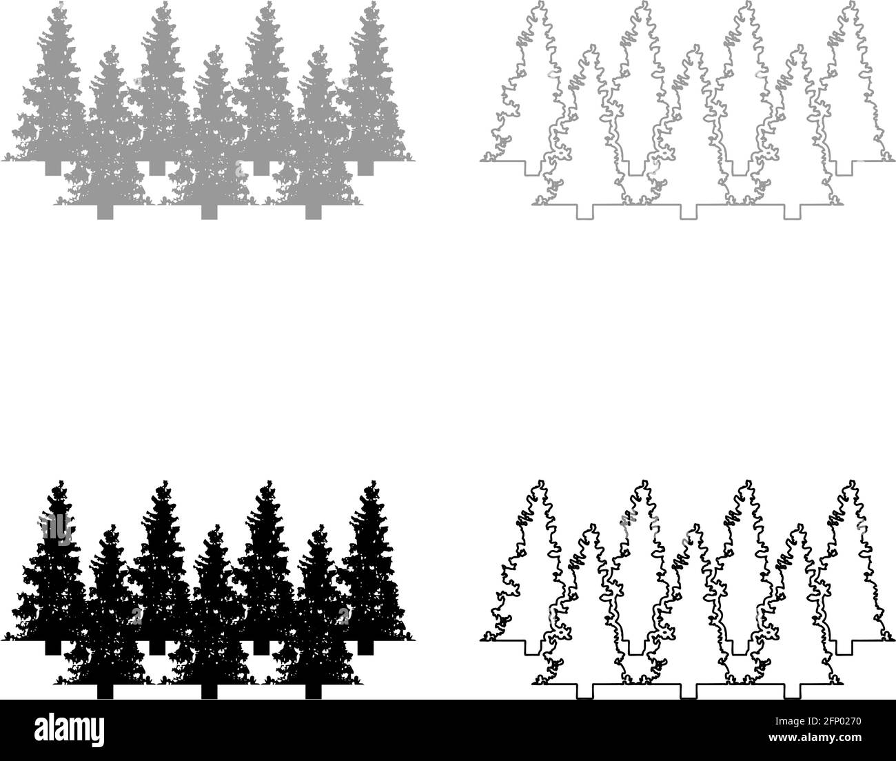 Tannenbaum Weihnachten Nadelbäume Fichte Kiefernwald immergrüne Wälder Nadelbaum Silhouette grau schwarz Farbe Vektor Illustration solide Kontur Stil einfach Stock Vektor