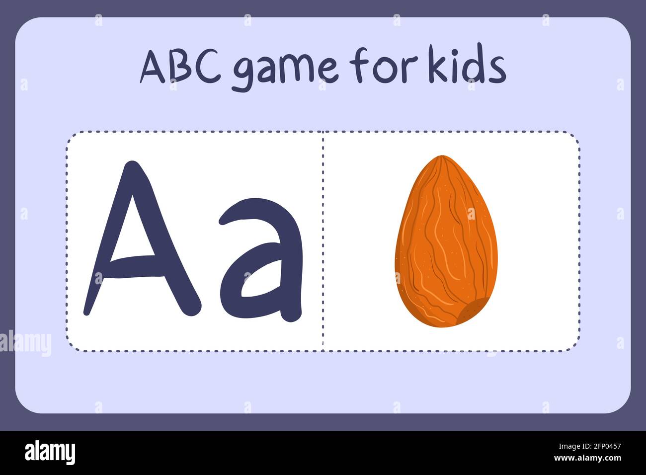 Kind Alphabet Mini-Spiele im Cartoon-Stil mit Buchstabe A - Mandel. Vektor-Illustration für Spiel-Design - Schneiden und spielen. Stock Vektor