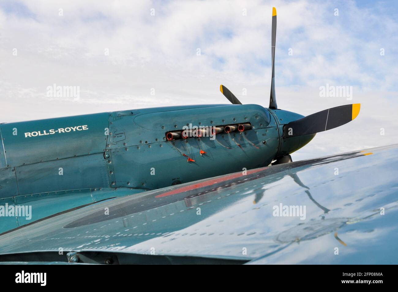 Rolls Royce besaß das Supermarine Spitfire Mk.XIX-Kampfflugzeug PS853 aus dem zweiten Weltkrieg. G-RRGN. Rolls-Royce Heritage Flight Aircraft. Stockfoto