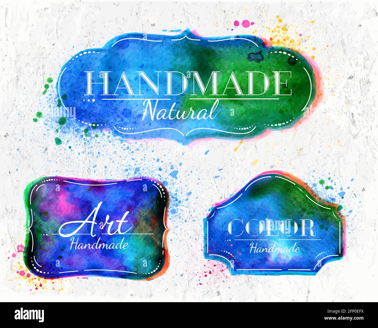 Set Aquarell-Etiketten Design-Elemente, Vintage-Rahmen handgefertigte Aquarell-Overlay Stock Vektor