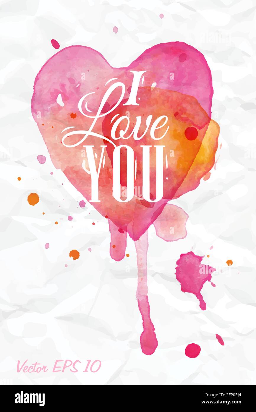 Aquarell Valentinstag Herz Schriftzug I love you in rosa, rot und orange  Farbe auf hellem Hintergrund Stock-Vektorgrafik - Alamy
