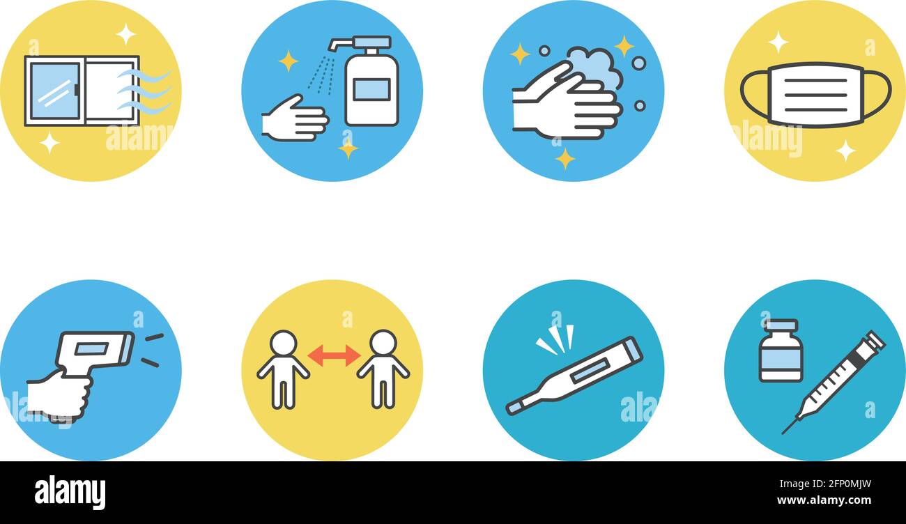 Set von Zeichen für Gegenmaßnahmen gegen covid-19. Vektordarstellung auf weißem Hintergrund isoliert. Stock Vektor